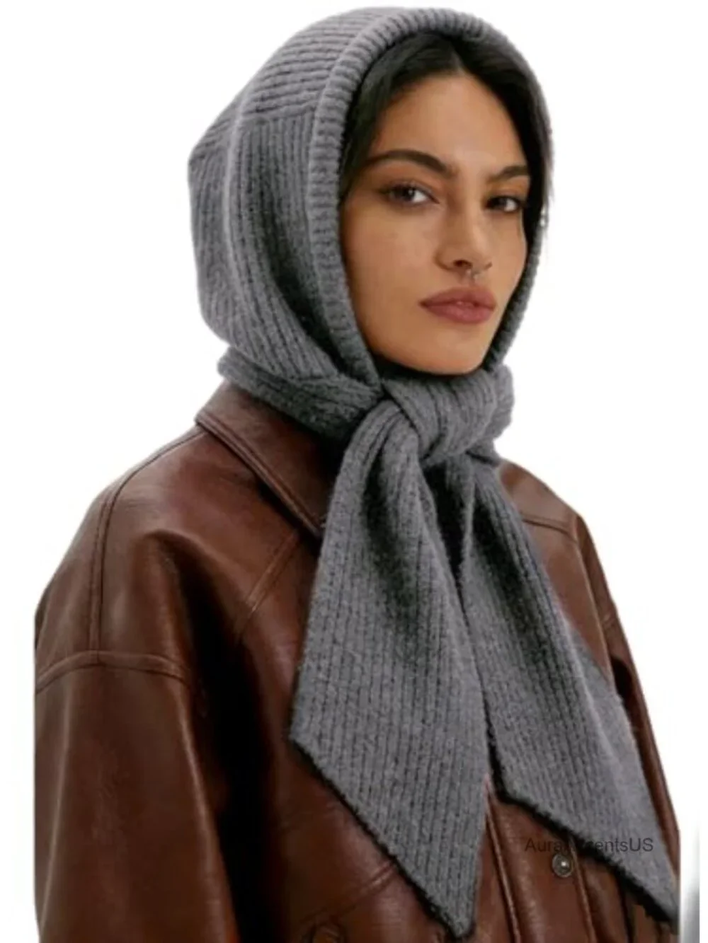 Women's Knitted Hooded Scarf Winter Warm Balaclava Wrap Head Scarf with Hat